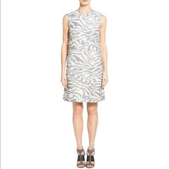 HUGO BOSS Dakola Gray Jacquard Zebra Stripe Shift Dress Wool Blend - Picture 1 of 14